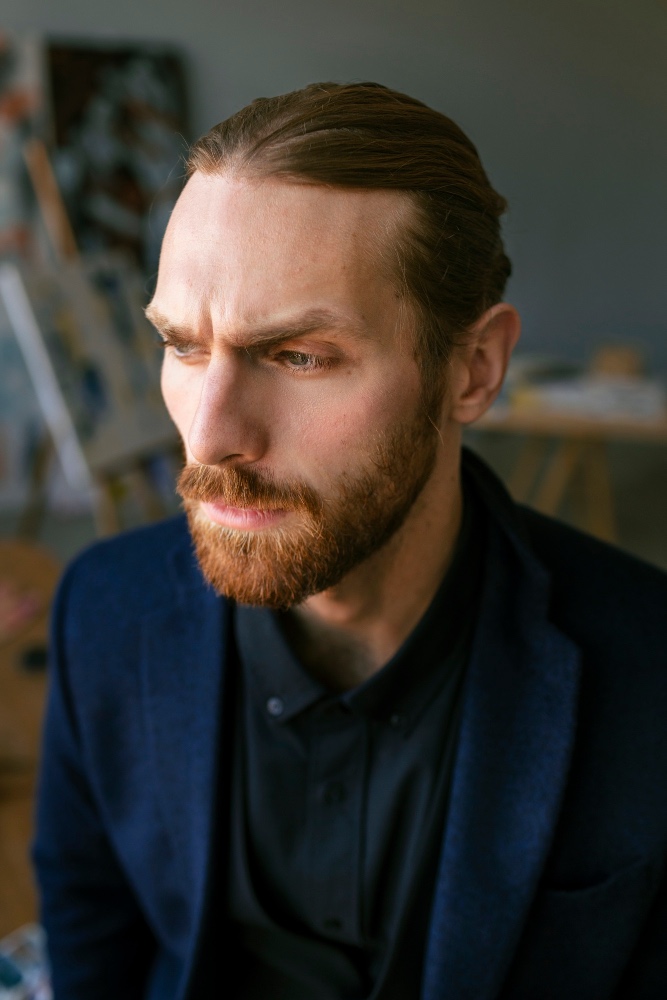 portrait handsome bearded man suit